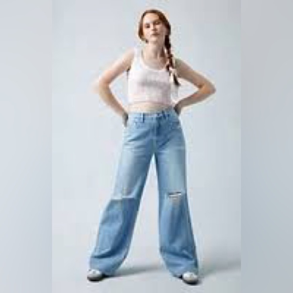 PacSun Eco Light Indigo Ripped Mid Rise Baggy Jeans